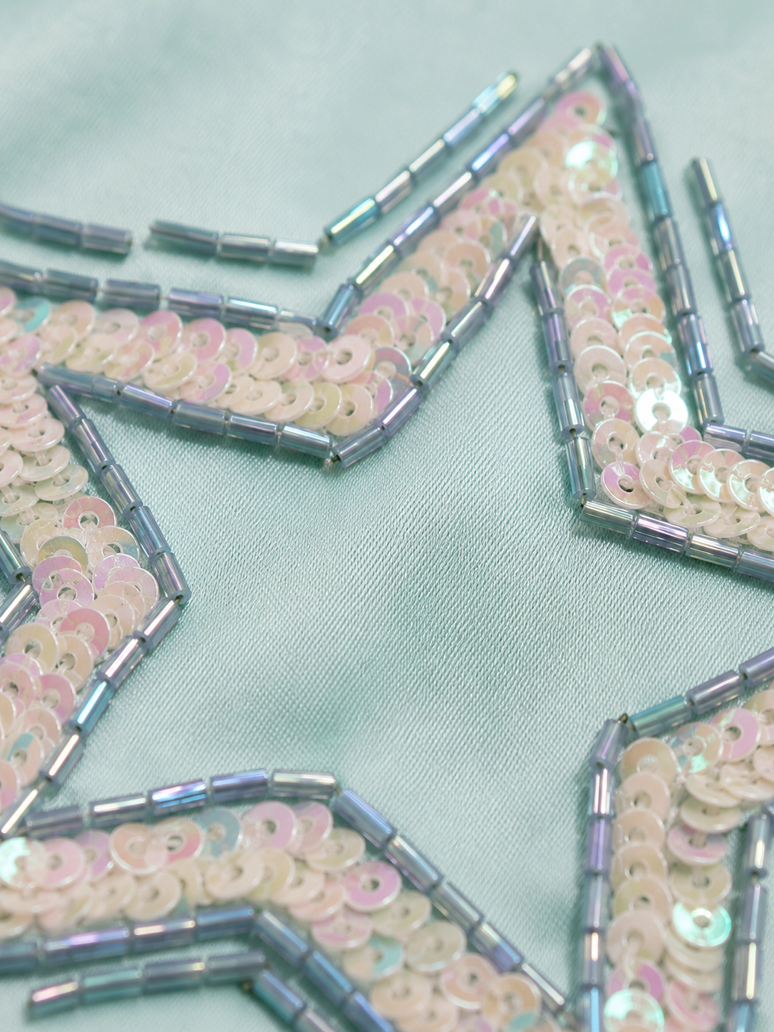 Ice Blue Satin Top with Star Sequin & Bead Embroidery