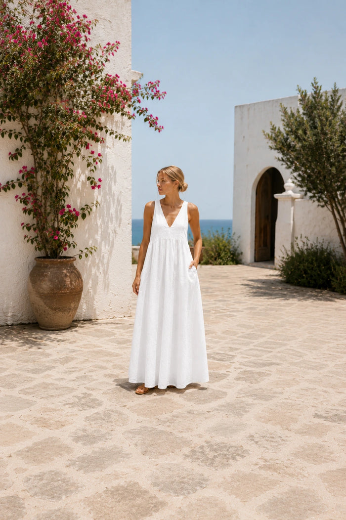 Lecco Linen V-Neck Maxi Dress
