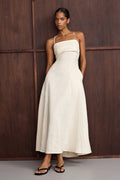 Ivory Linen Maxi Dress with Open Back
