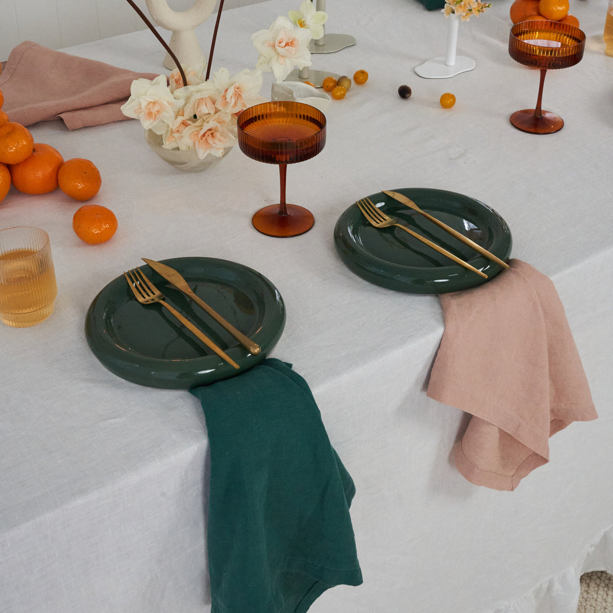 Ensemble de serviettes en lin pêche et vert