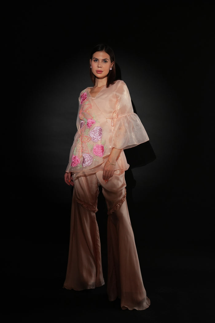 Set coordinato in organza color pesca