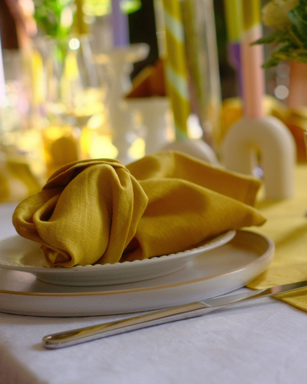 Ensemble de serviettes en lin jaune moutarde