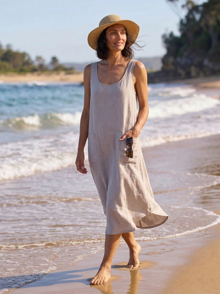 Taormina Linen Pocket Midi Dress