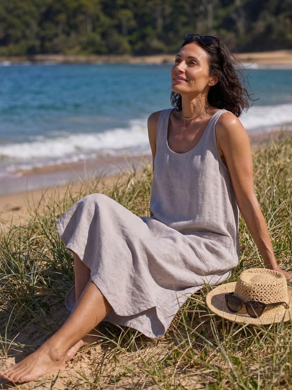 Lavender Linen Midi Dress with Pockets