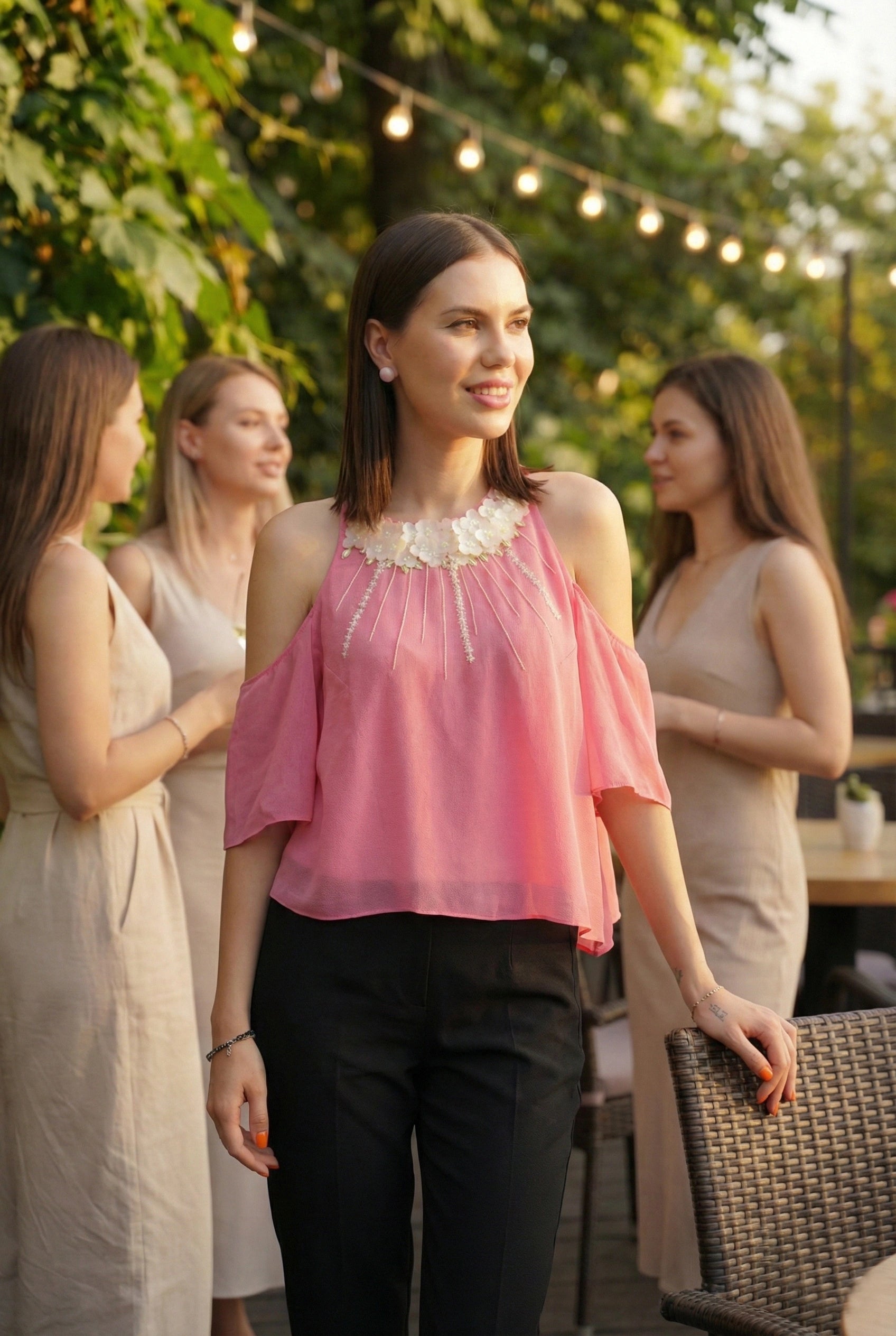 Pink Halter Top with Sequin Embroidery