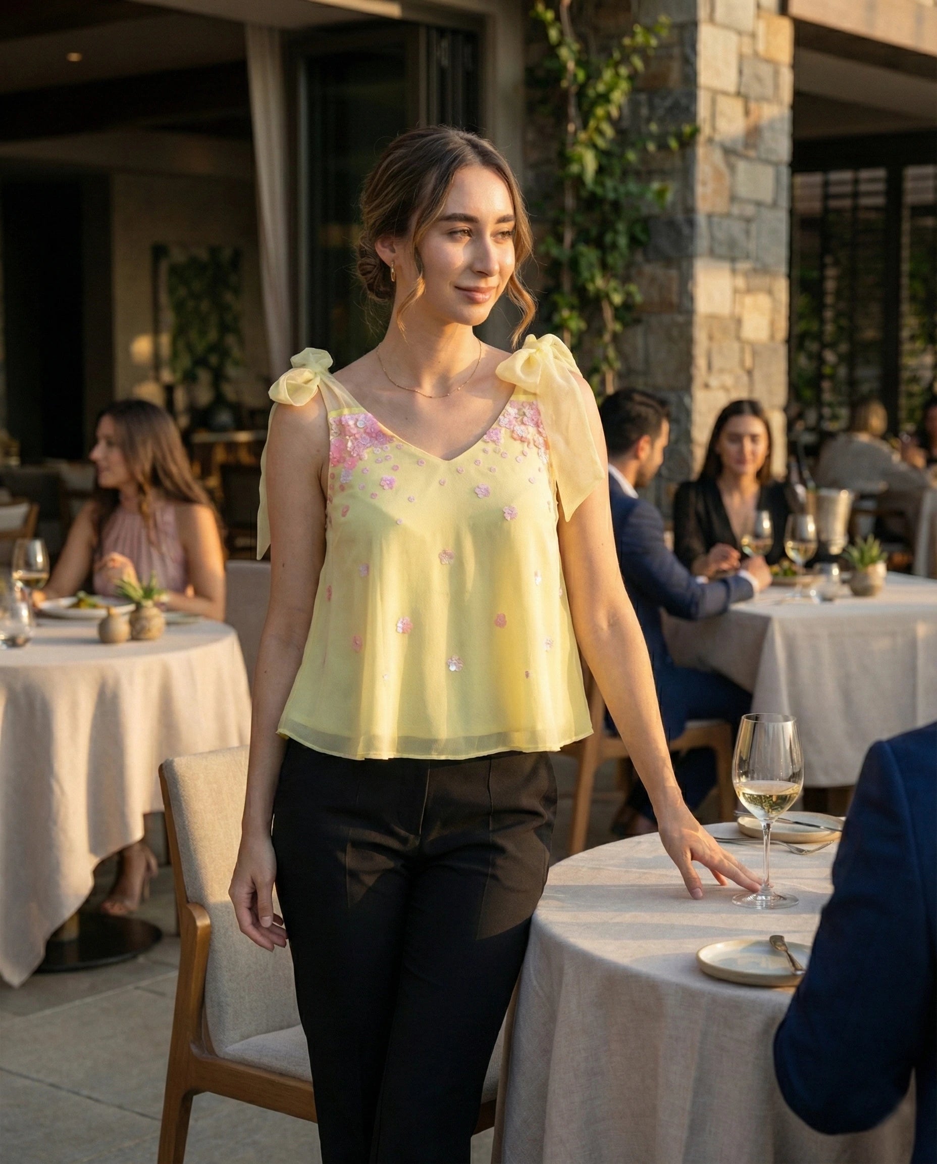 Embroidered Top | Georgette Top | Embroidered Top | Organza Tie-up Top