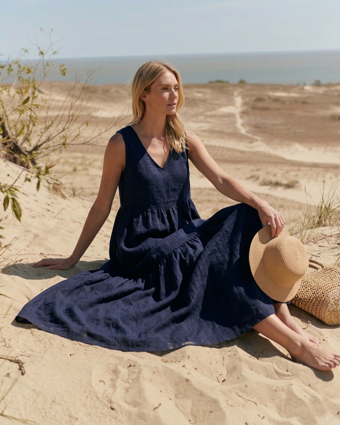 Cassis Linen Tiered Maxi Dress