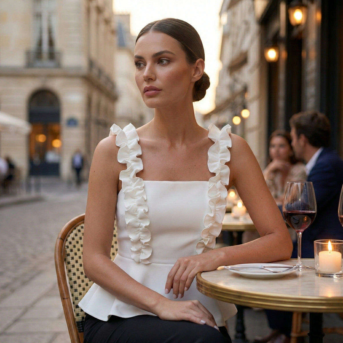 Top peplo bianco con spalline a balze