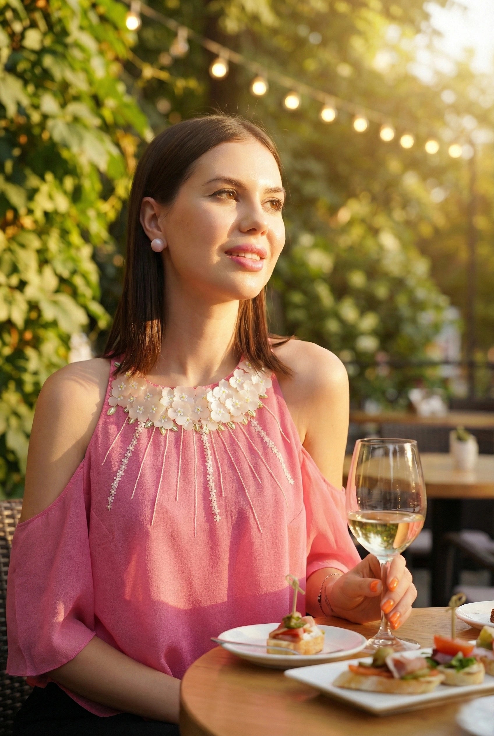 Pink Halter Top with Sequin Embroidery