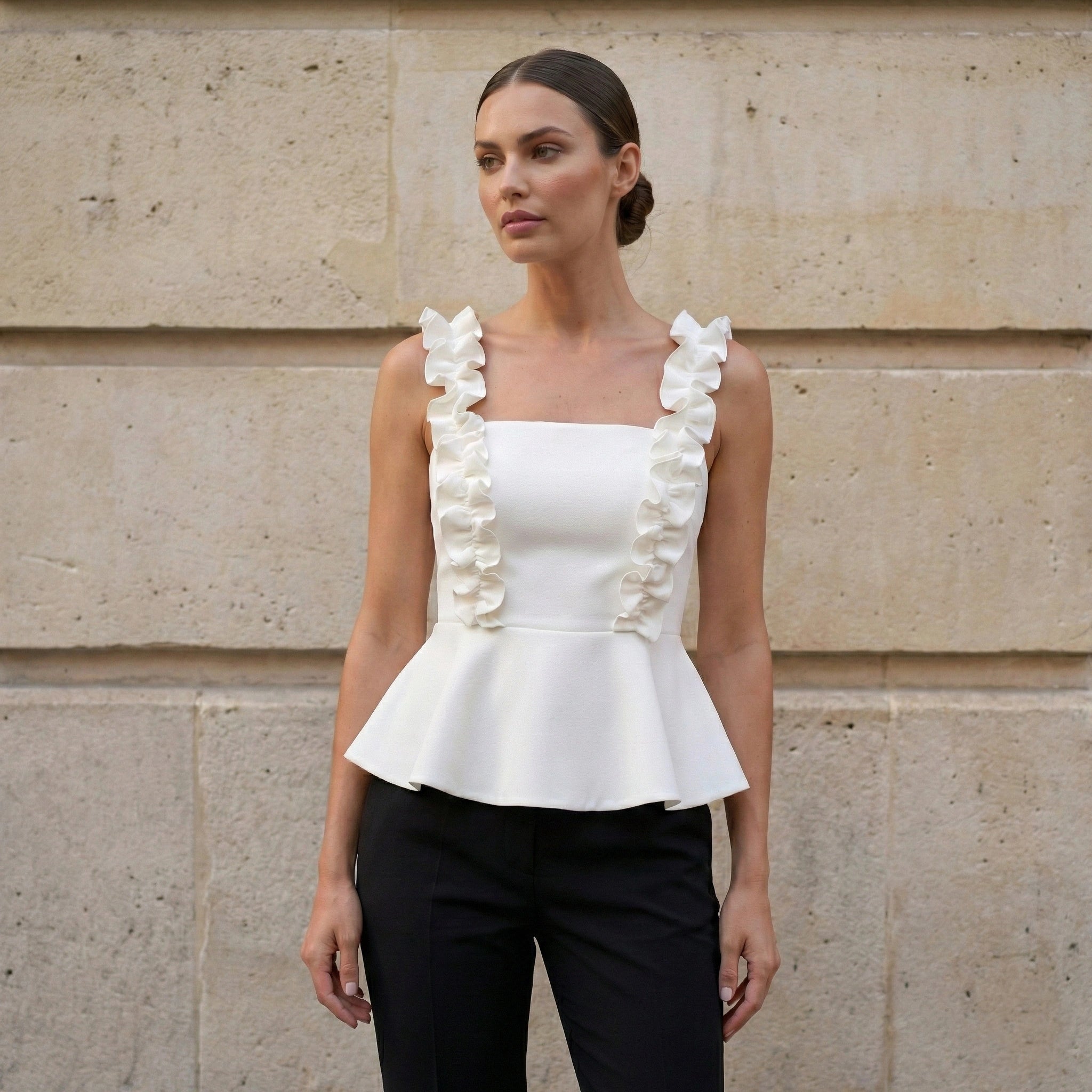 White Peplum Top with Ruffle Straps
