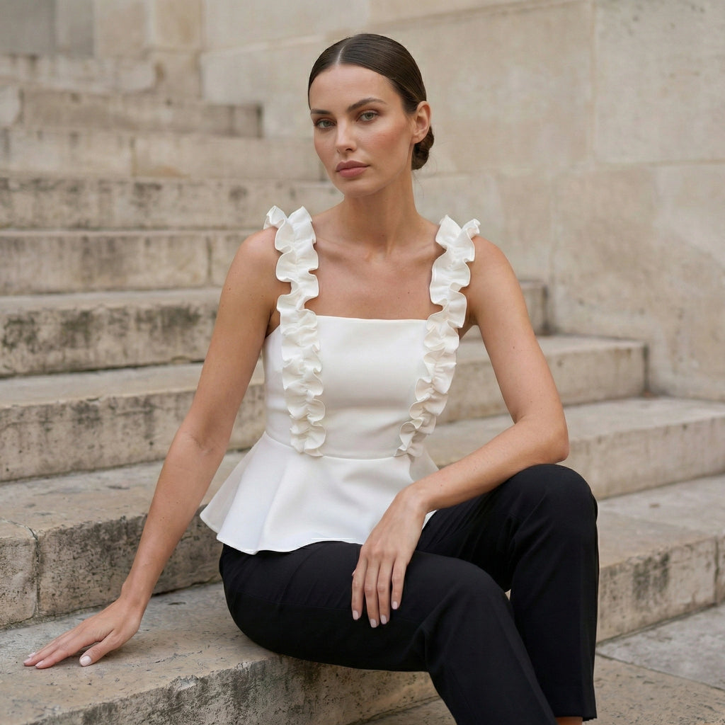 White Peplum Top with Ruffle Straps