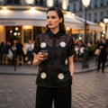 Black Organza Shirt with White Daisy Sequin Embroidery & Satin Slip