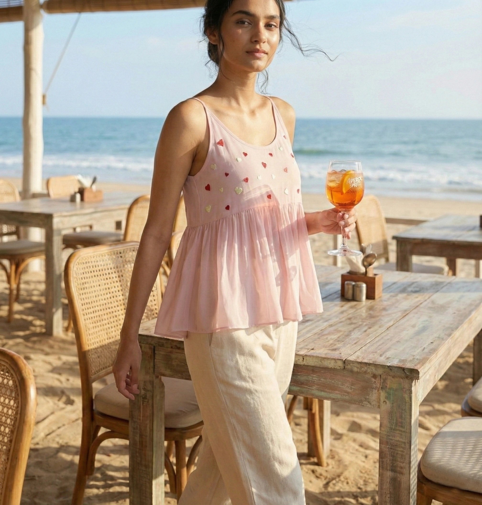 Lavender Satin Sequin Embroidered Top