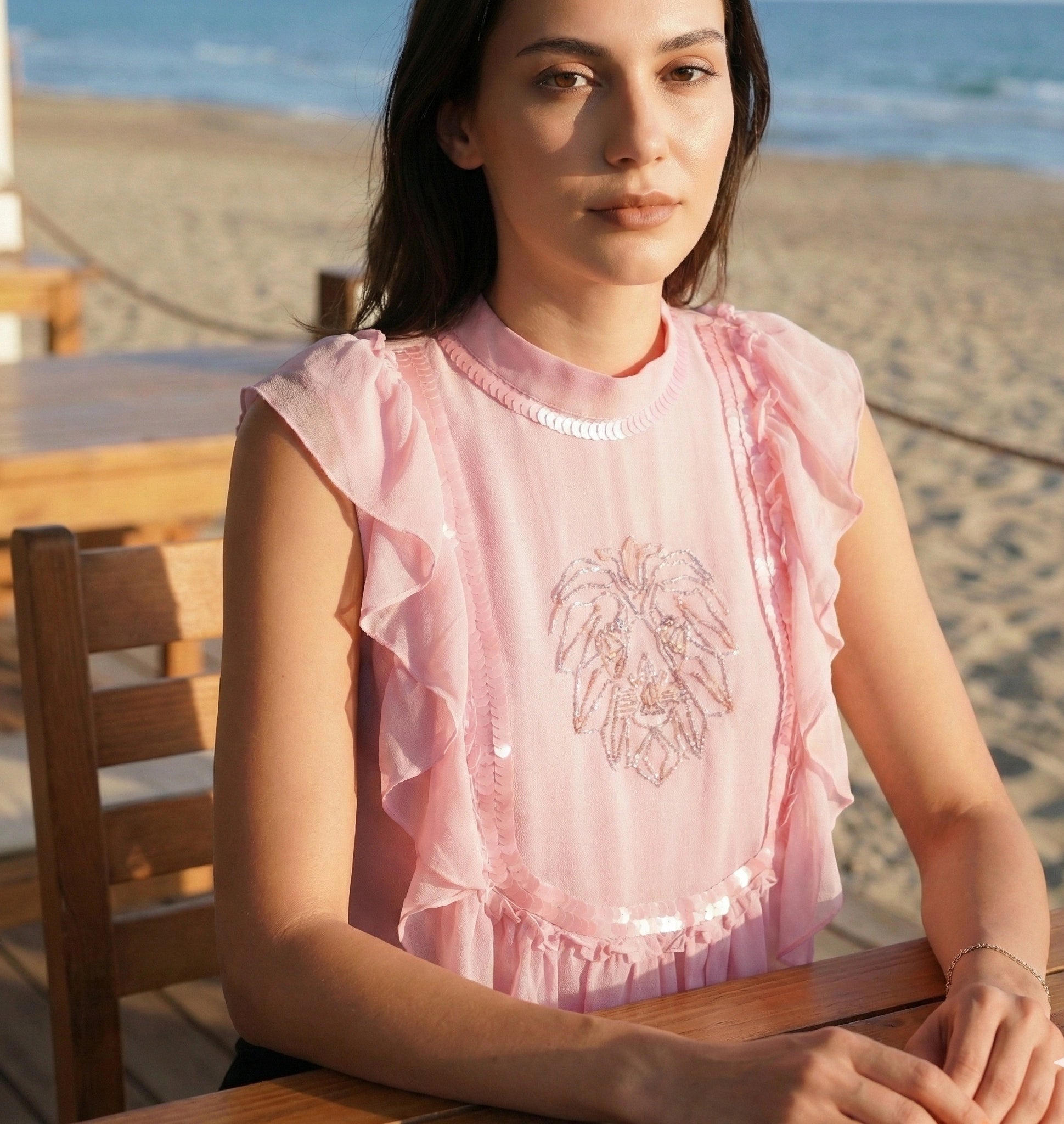 Crop Top | Georgette Top | Embroidered Top | Tiger Motif Top | Frill Top