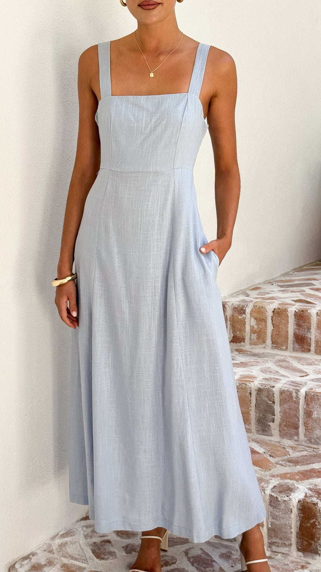 Powder Blue Linen Maxi Dress