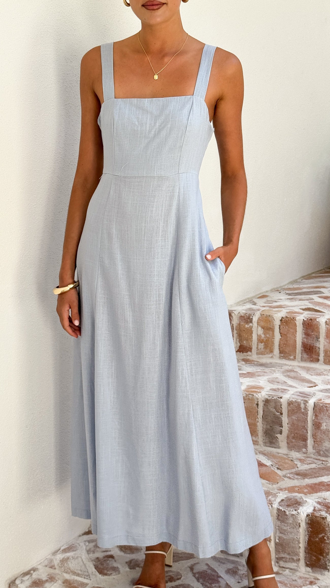 Powder Blue Linen Maxi Dress