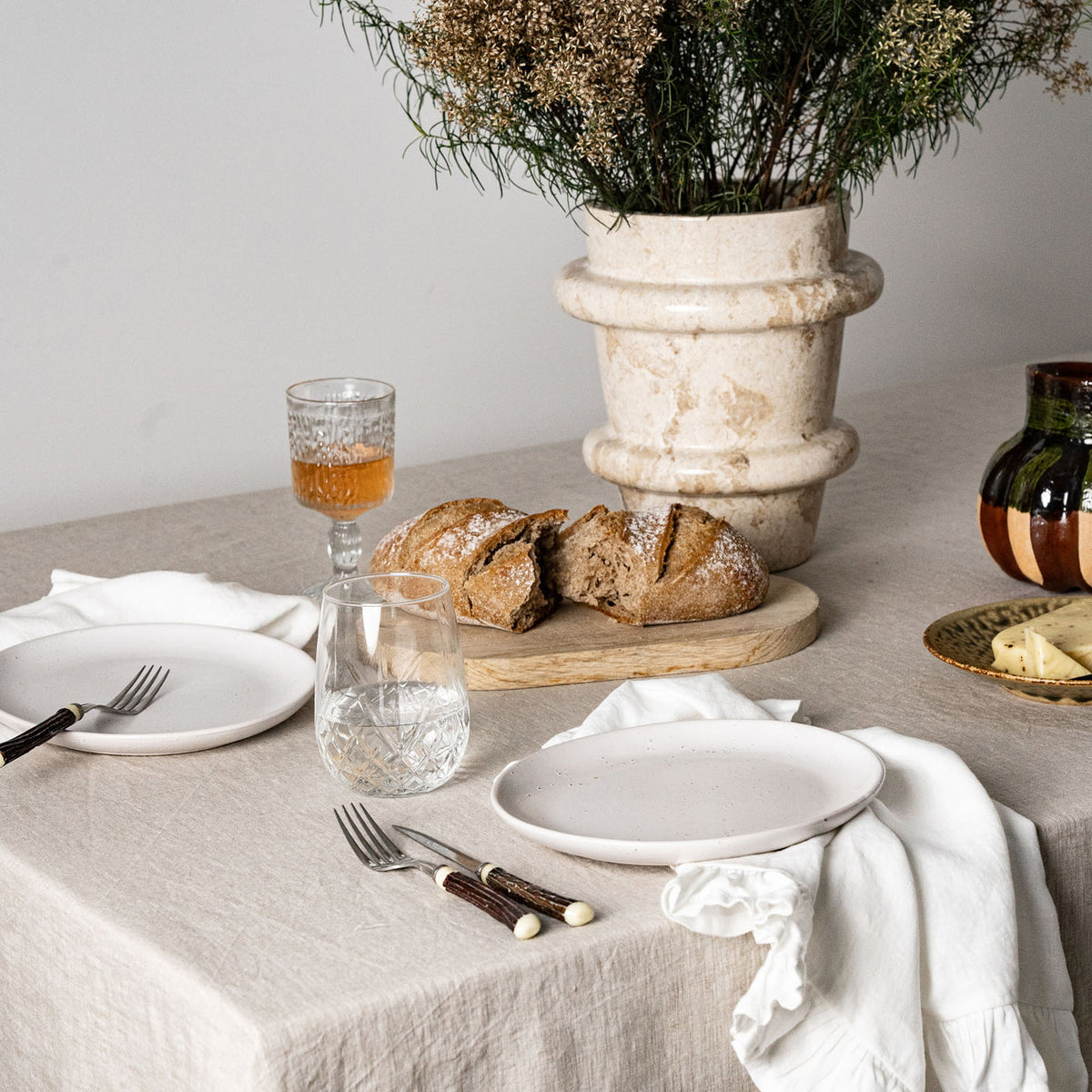 Almond Linen Table Cloth with Ruffles