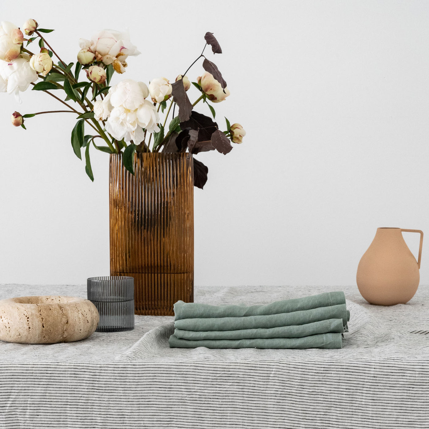 Ensemble de serviettes en lin couleur sauge