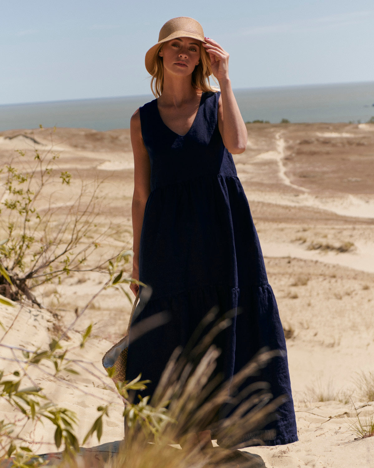 Cassis Linen Tiered Maxi Dress