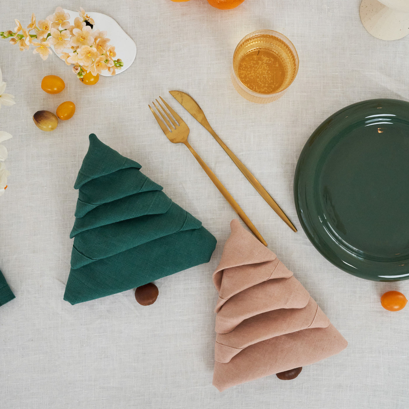 Ensemble de serviettes en lin pêche et vert