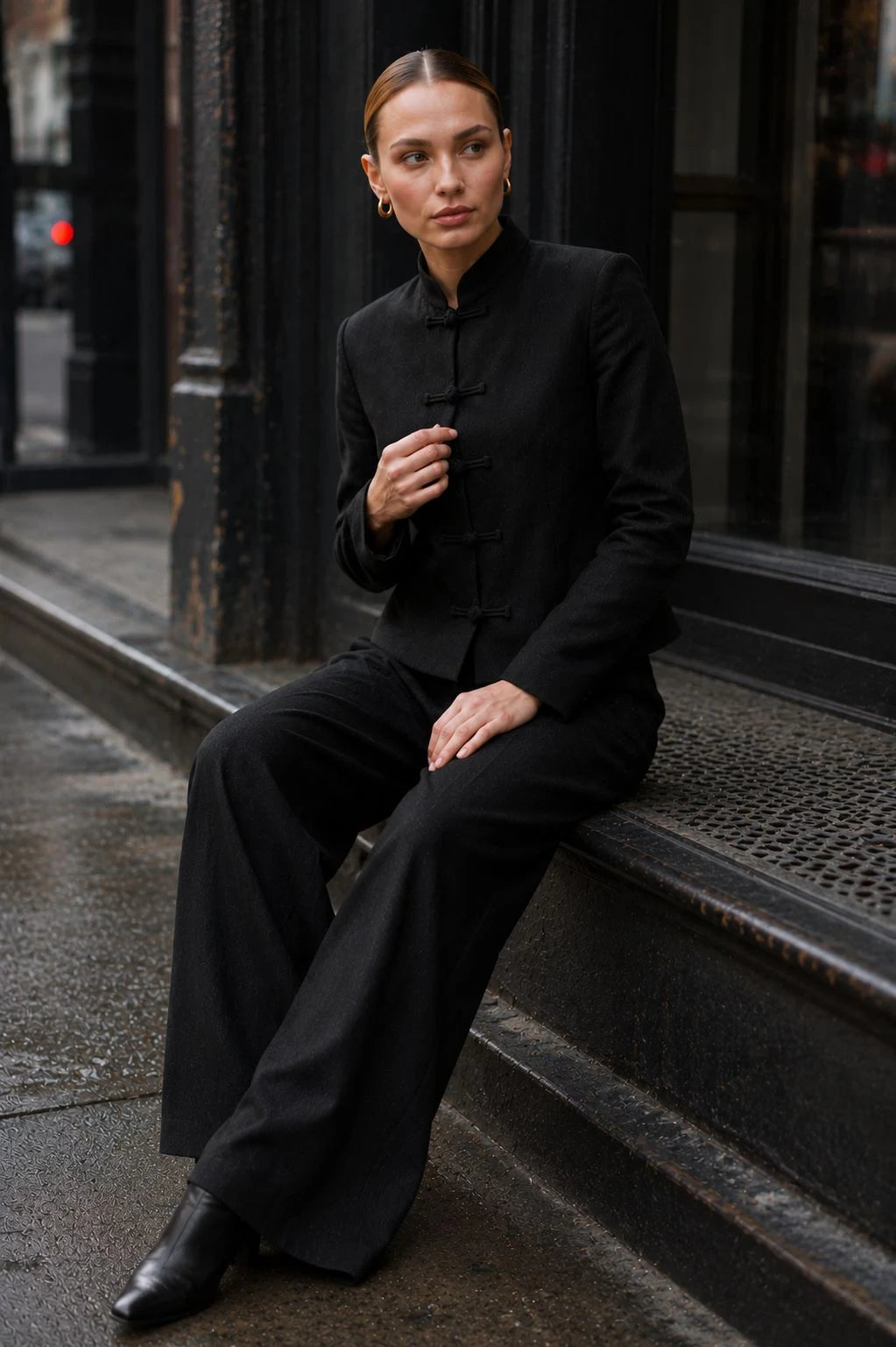 Ravenwood Linen Mandarin-Collar Jacket