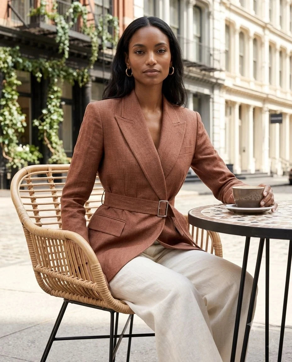 Hollowbrook Linen Belted Wrap Blazer
