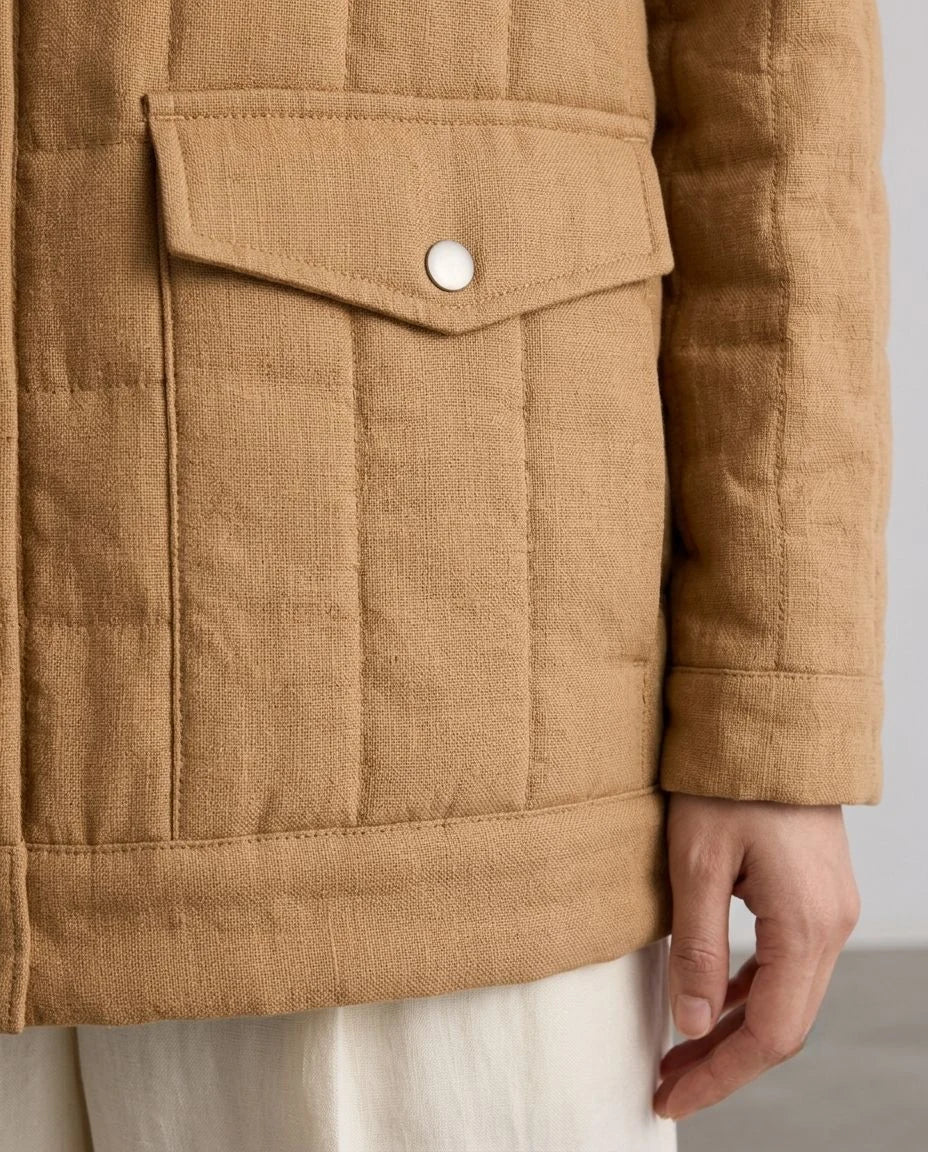 Cedarwood Linen Quilted Trucker Jacket