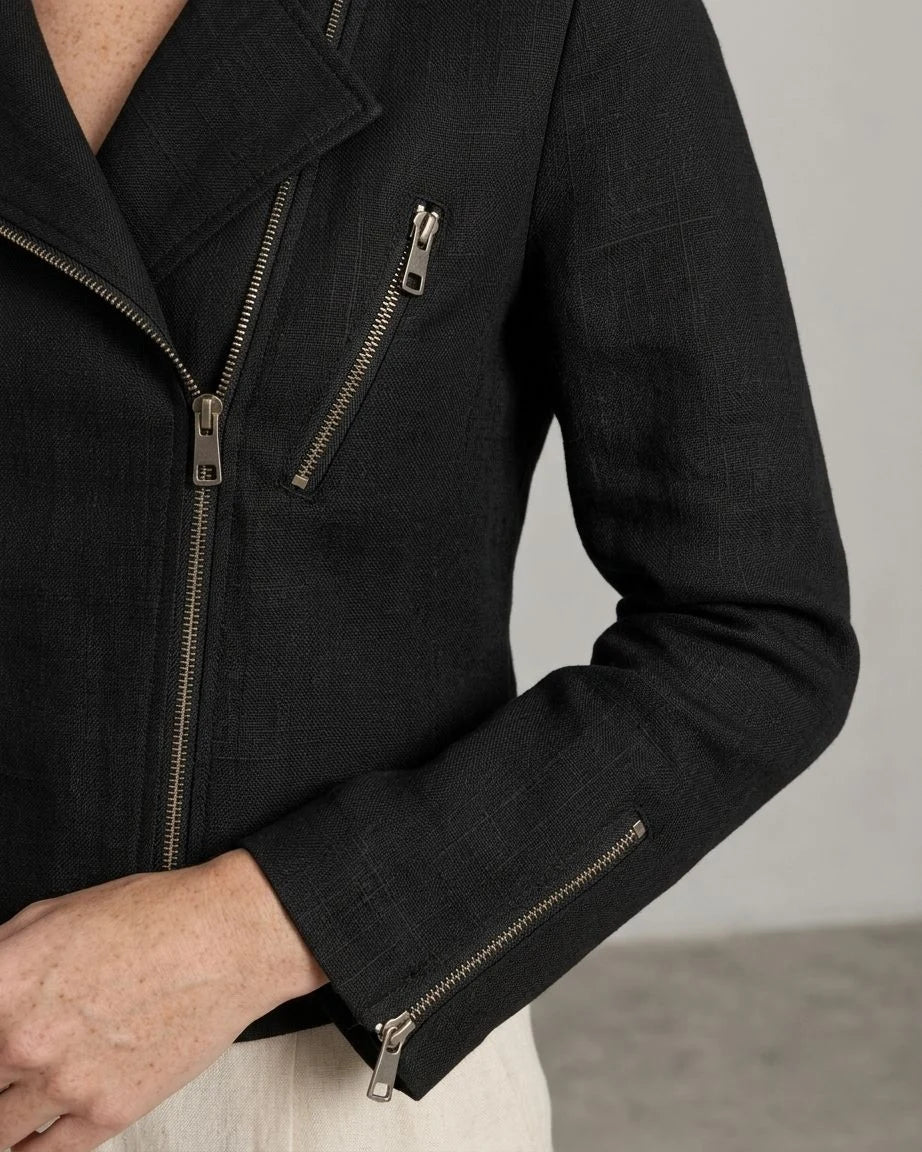 Duskwood Linen Moto-Zip Jacket