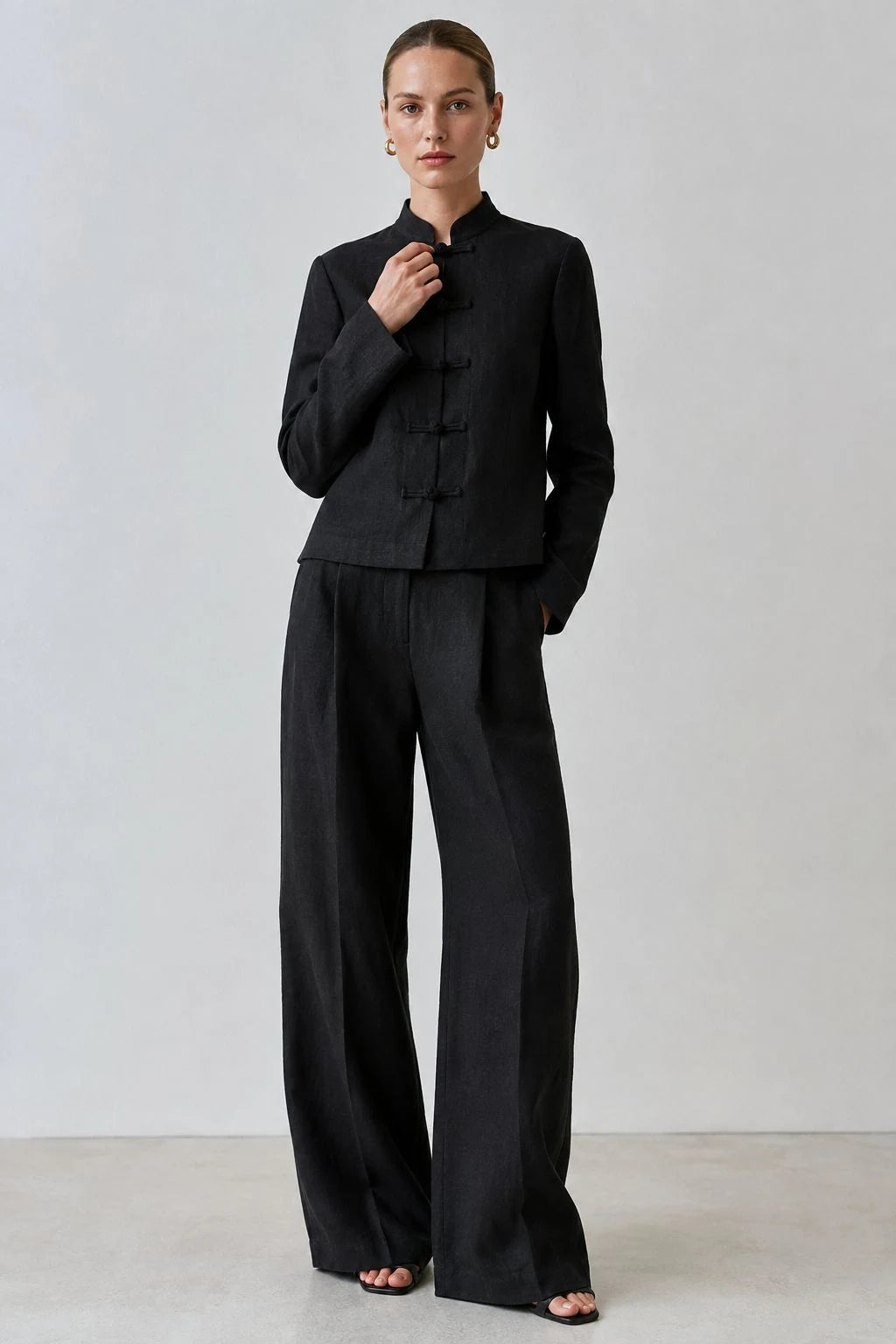 Ravenwood Linen Mandarin-Collar Jacket