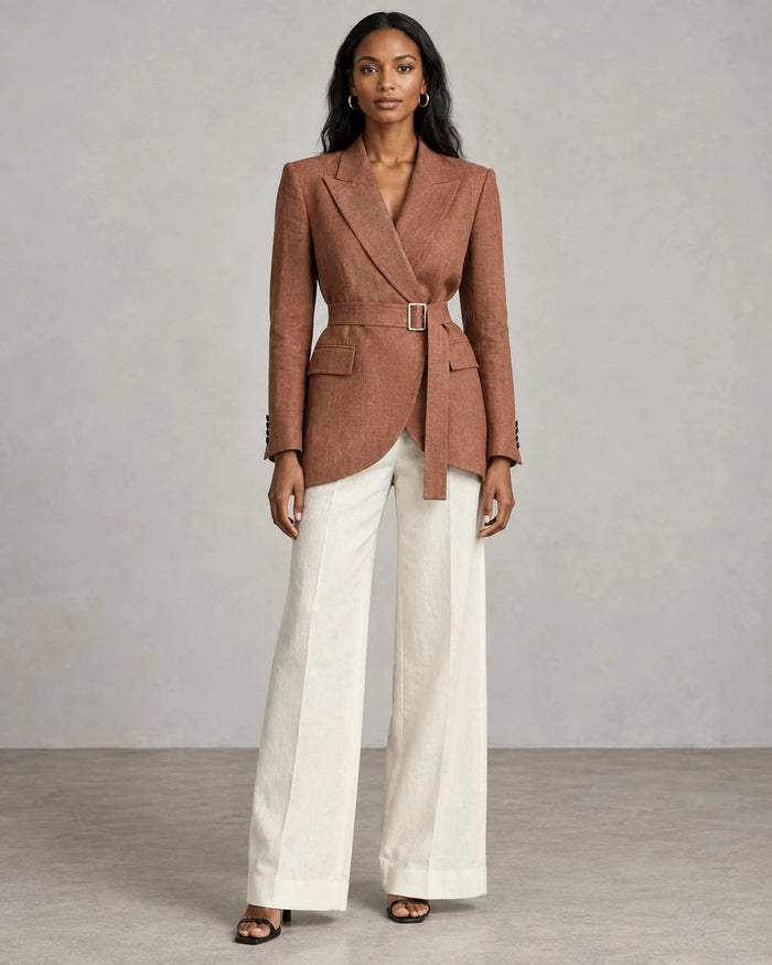 Hollowbrook Linen Belted Wrap Blazer