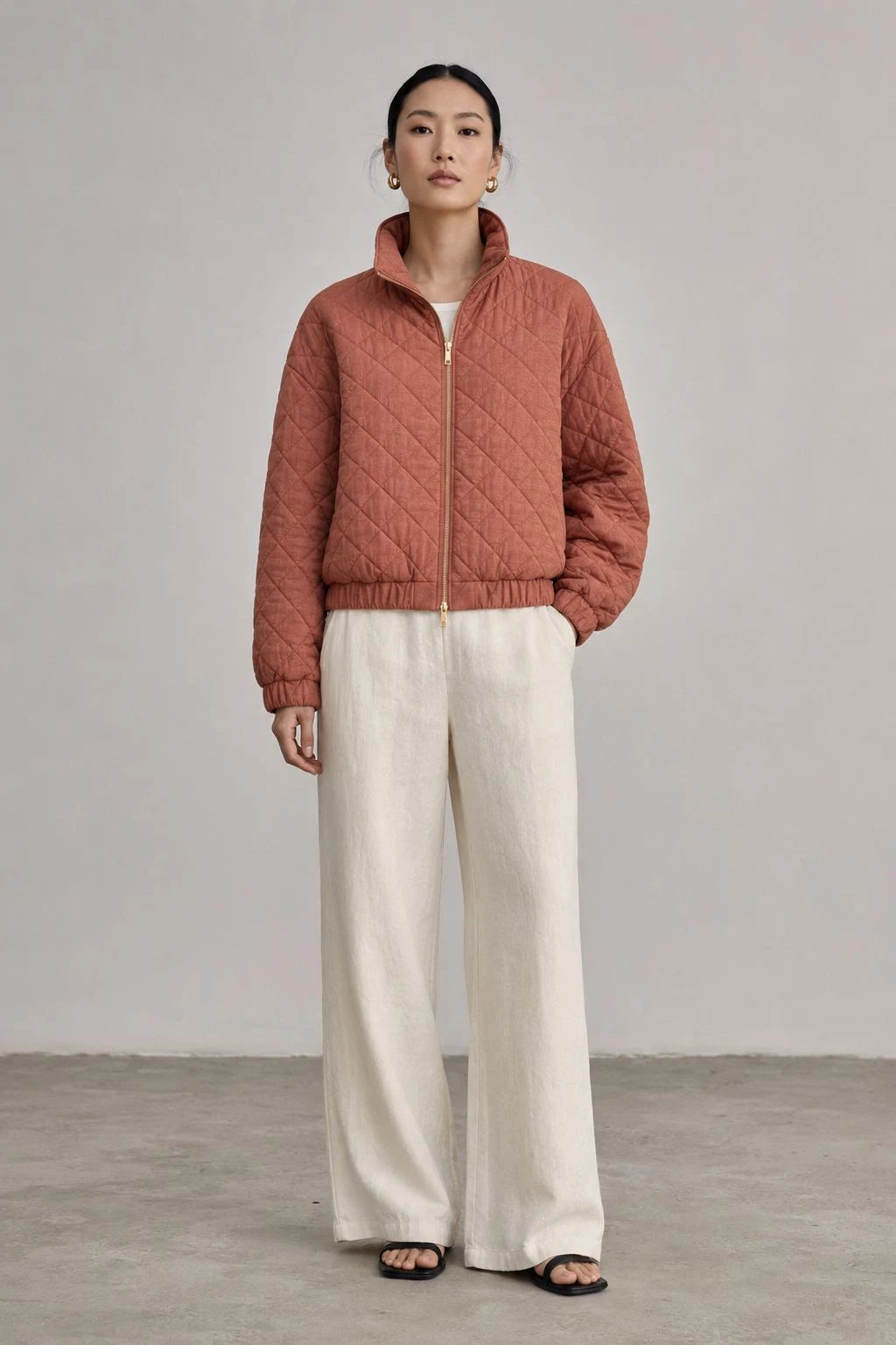 Canyon Linen Quilted Bomber Jacket