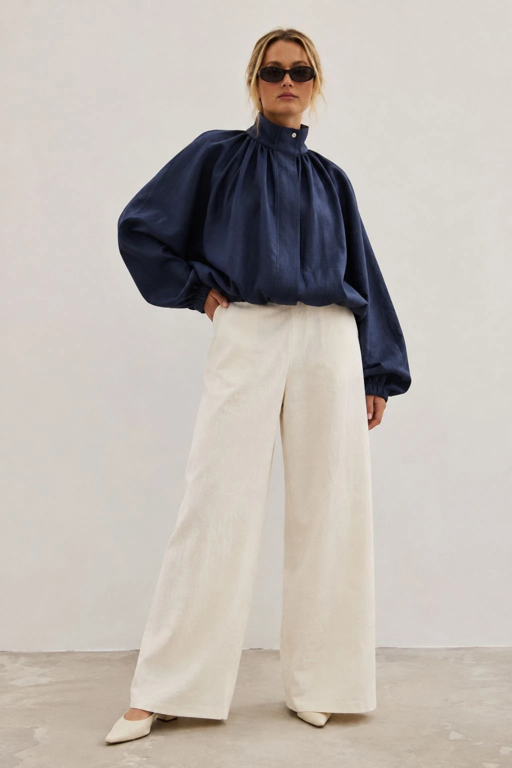 Northfell Linen Gathered Bomber Jacket