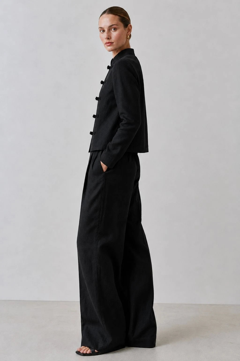 Ravenwood Linen Mandarin-Collar Jacket