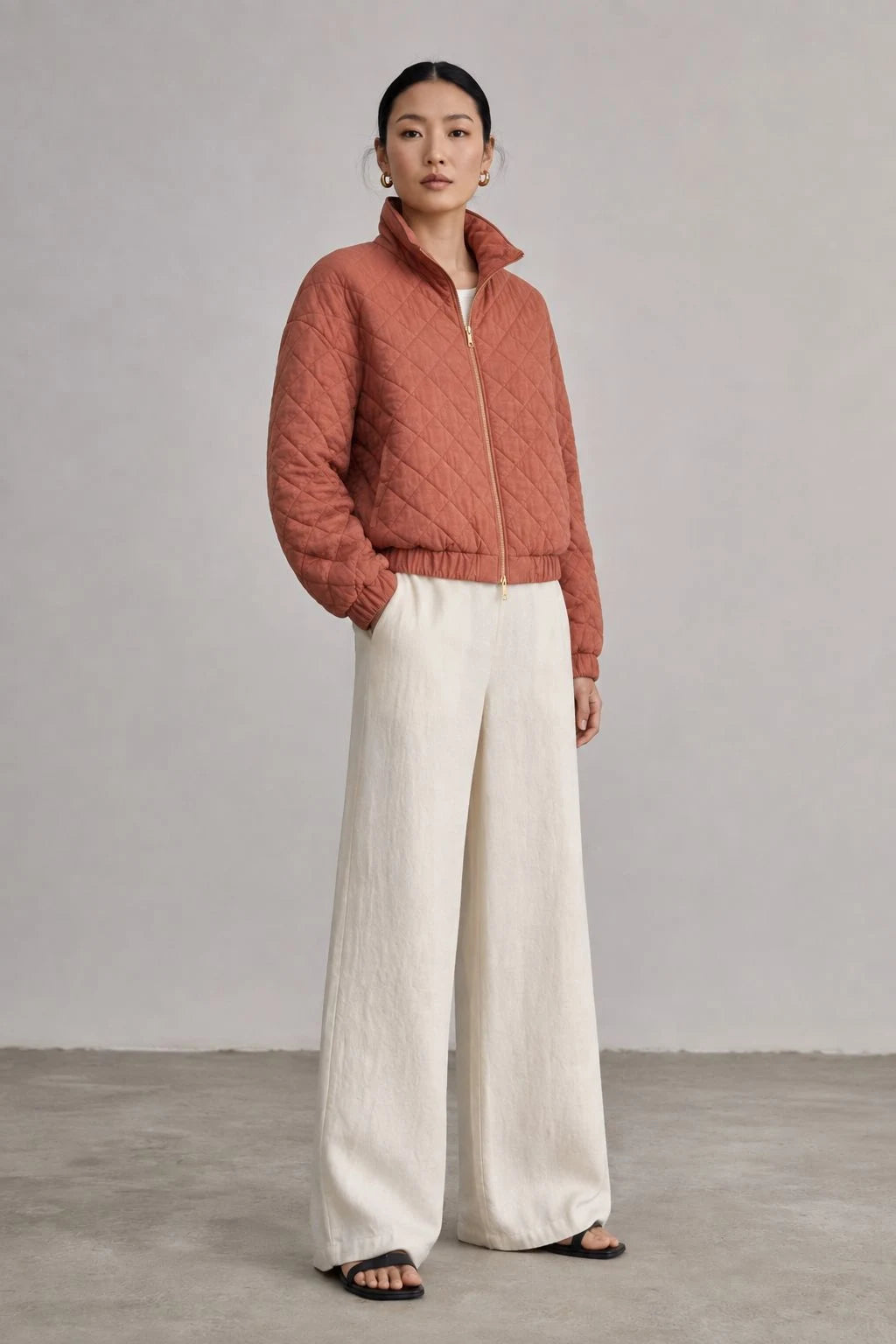 Canyon Linen Quilted Bomber Jacket