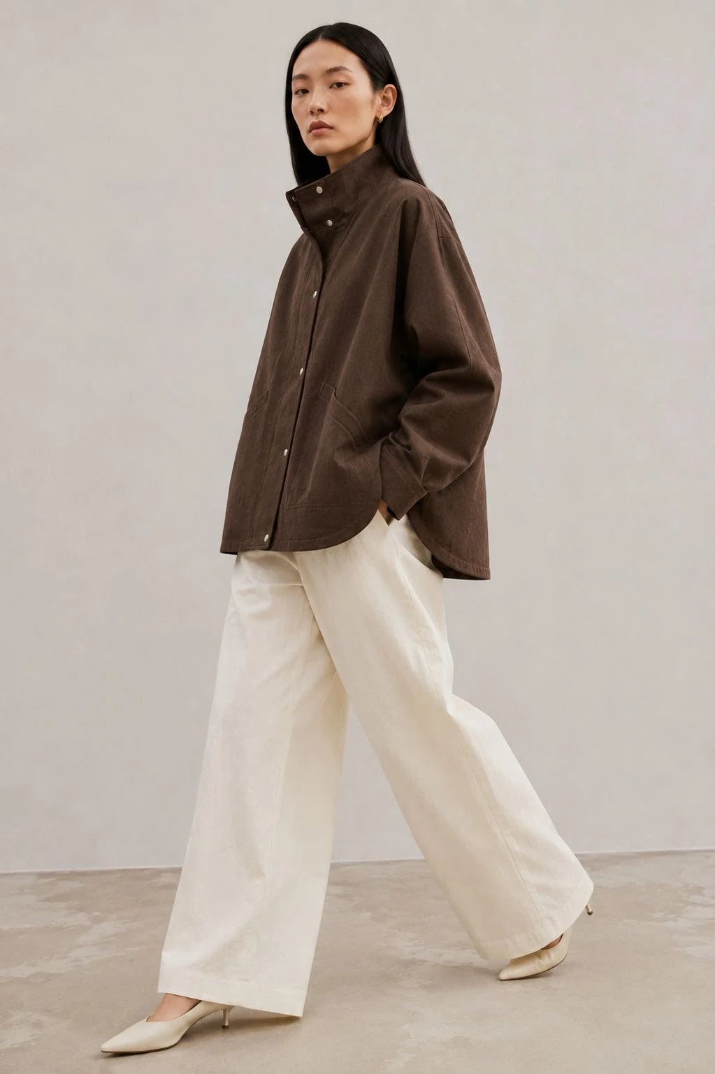 Ironwood Linen Oversized Stand-Collar Jacket