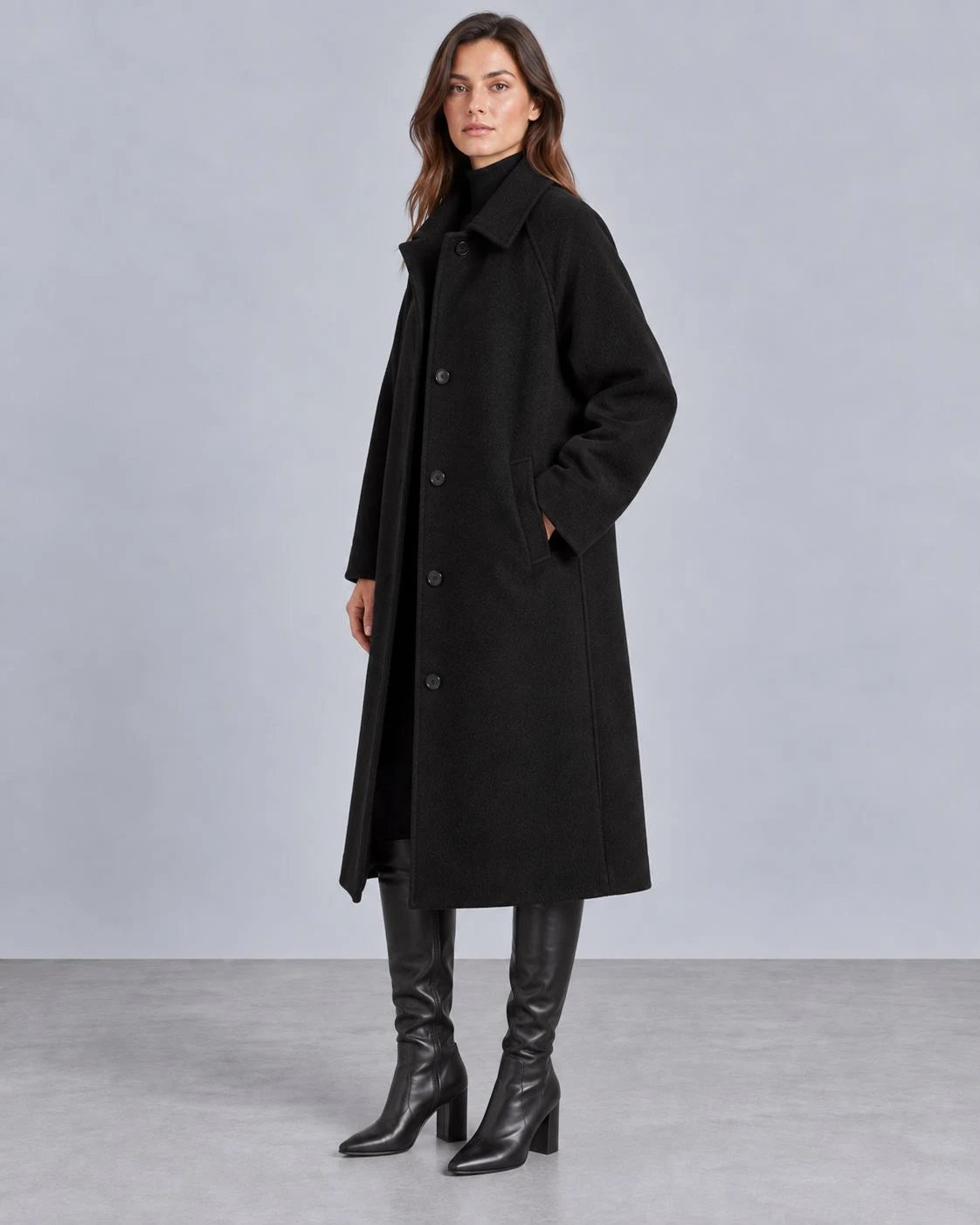 Silverpine Wool Relaxed-Raglan Coat