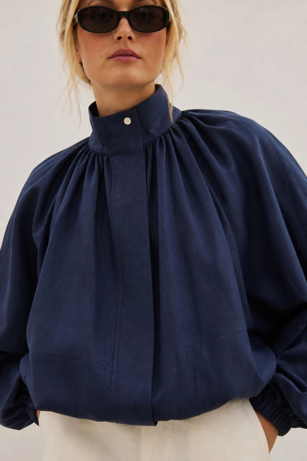 Northfell Linen Gathered Bomber Jacket
