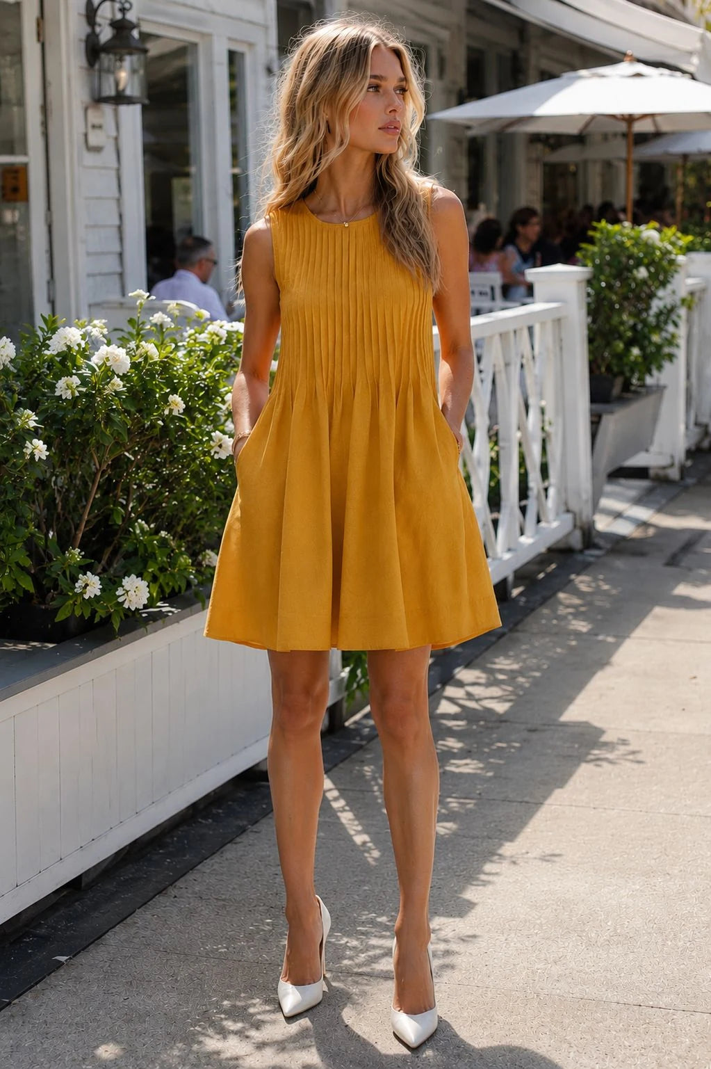 Taormina Linen Pleated Mini Dress