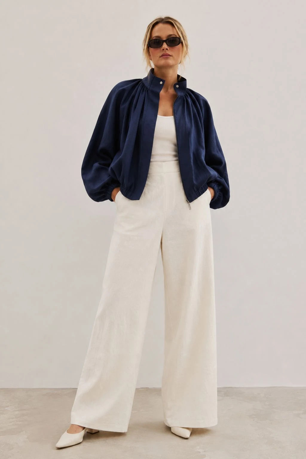 Northfell Linen Gathered Bomber Jacket