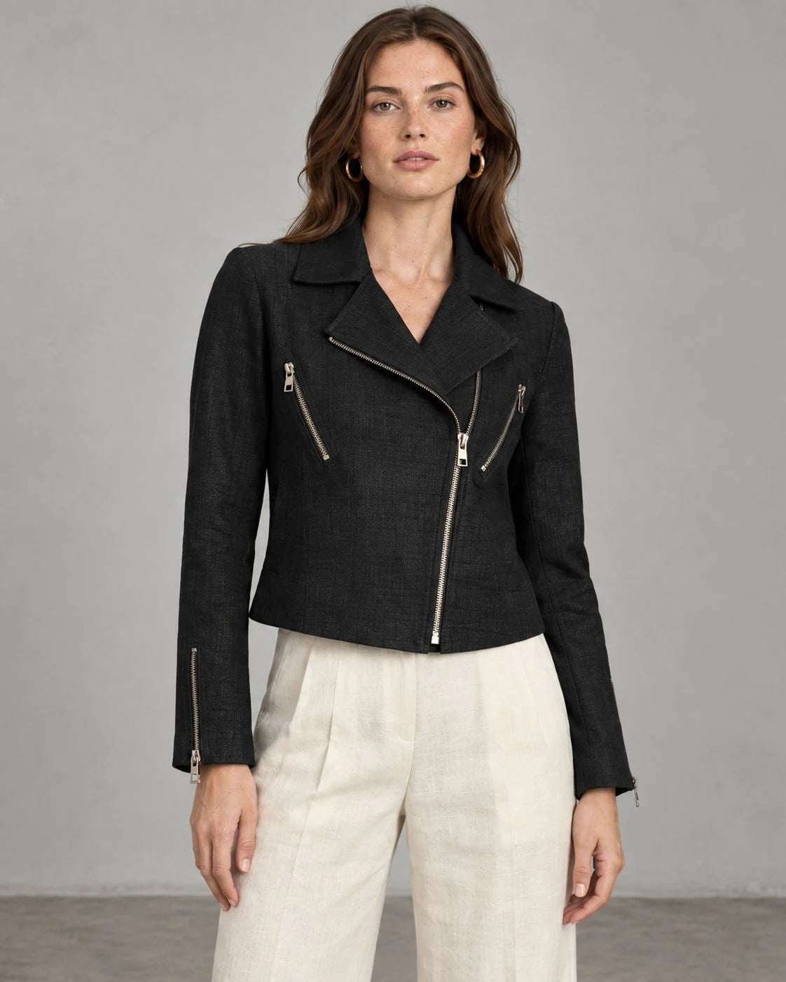 Duskwood Linen Moto-Zip Jacket
