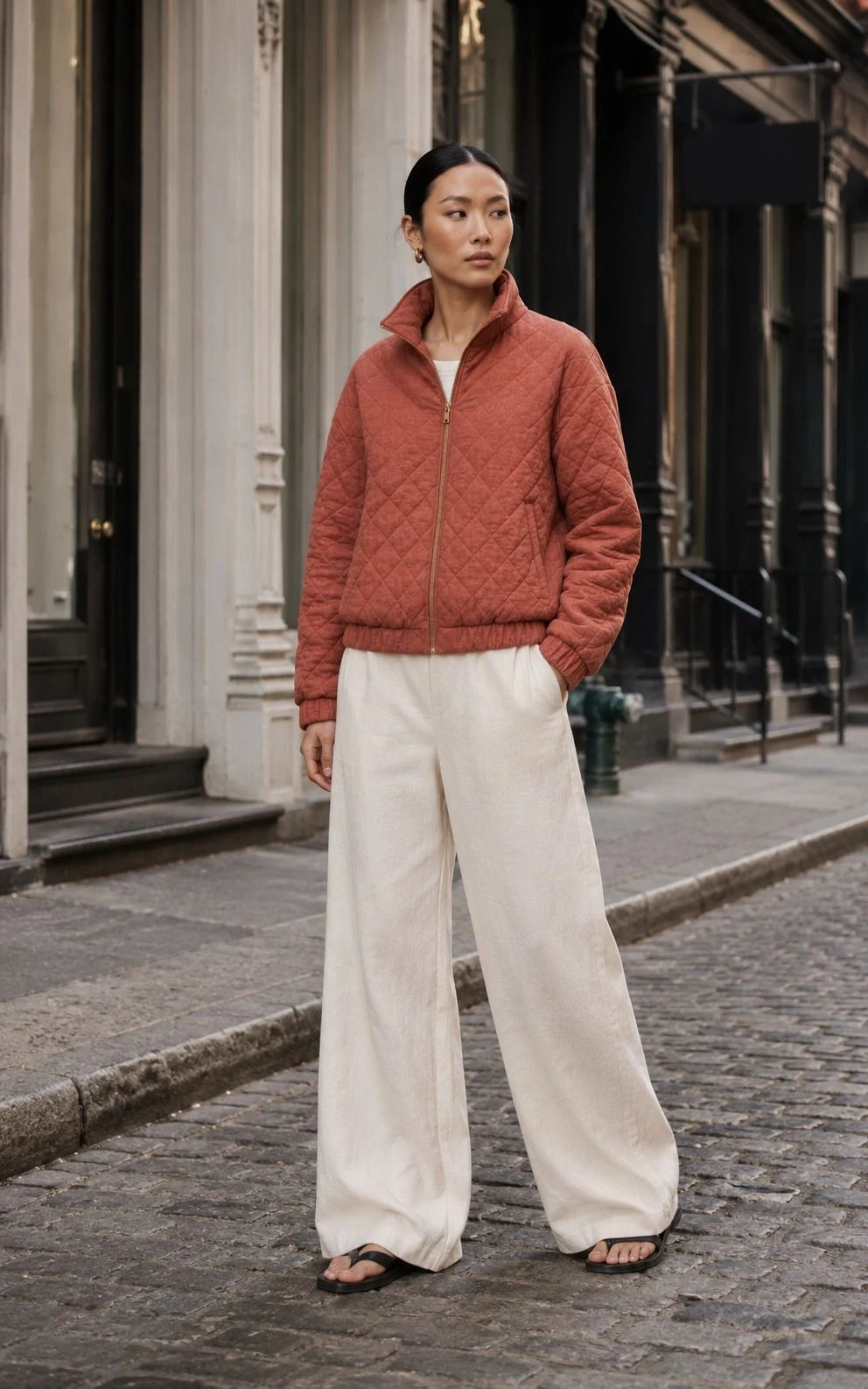 Canyon Linen Quilted Bomber Jacket