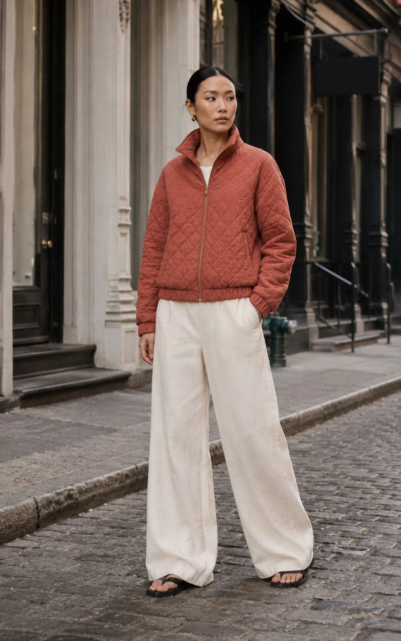 Canyon Linen Quilted Bomber Jacket