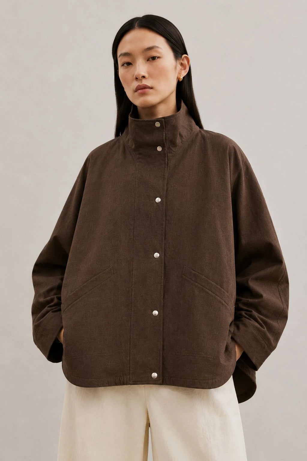Ironwood Linen Oversized Stand-Collar Jacket