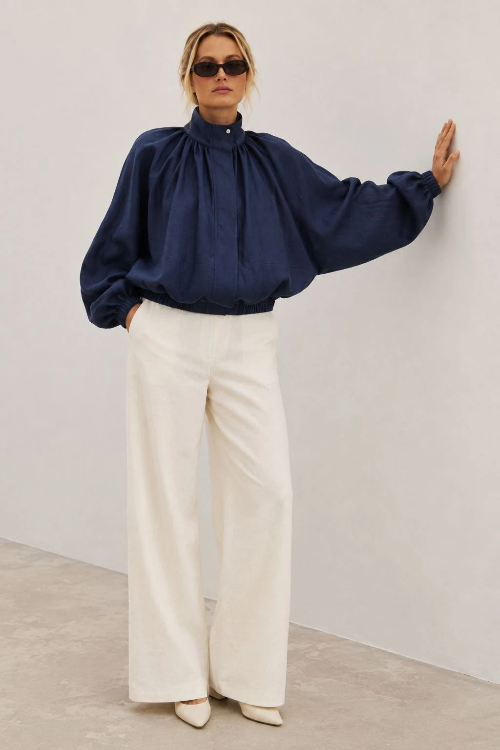 Northfell Linen Gathered Bomber Jacket