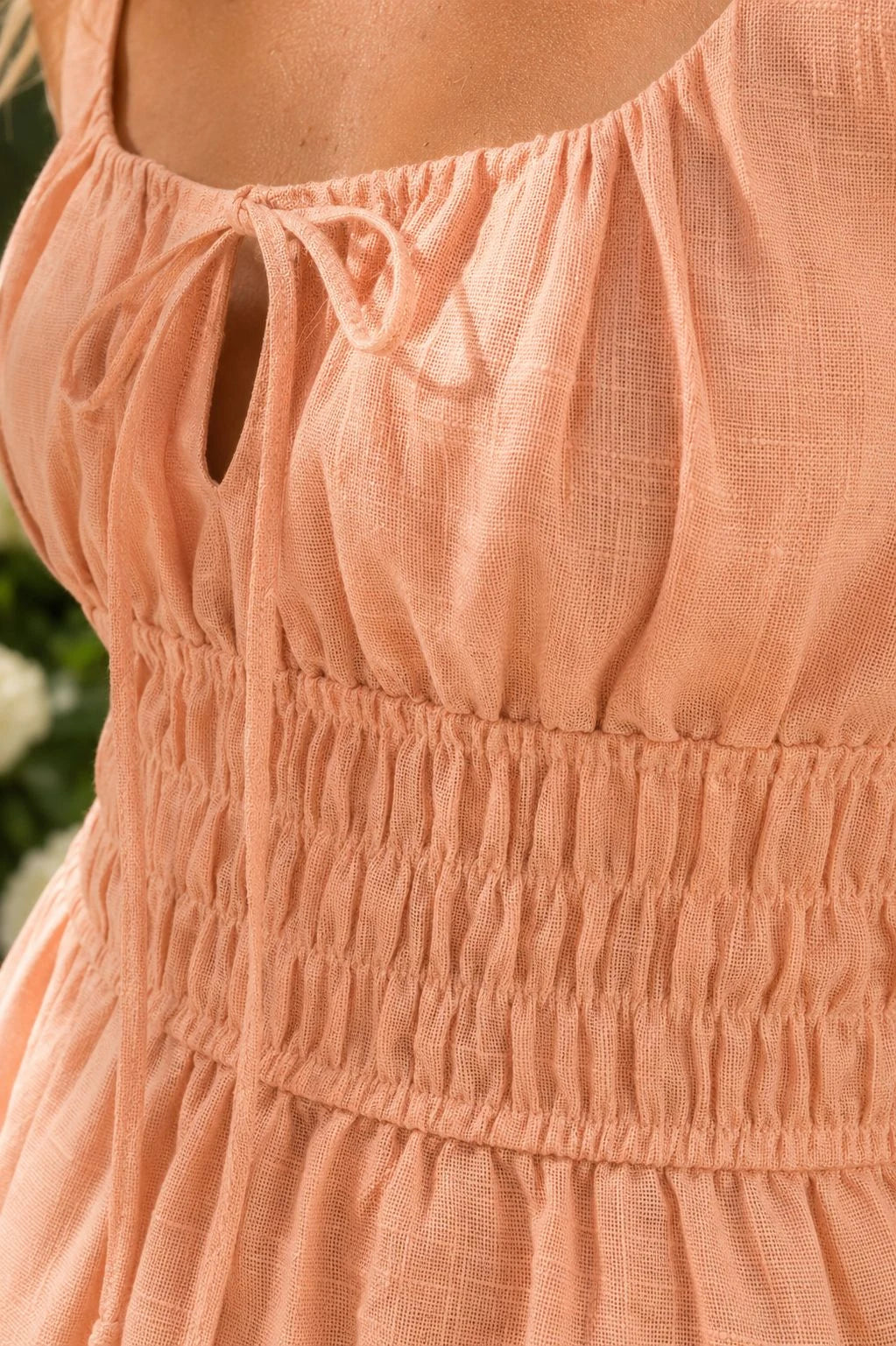 Verona Linen Smocked Tiered Mini Dress