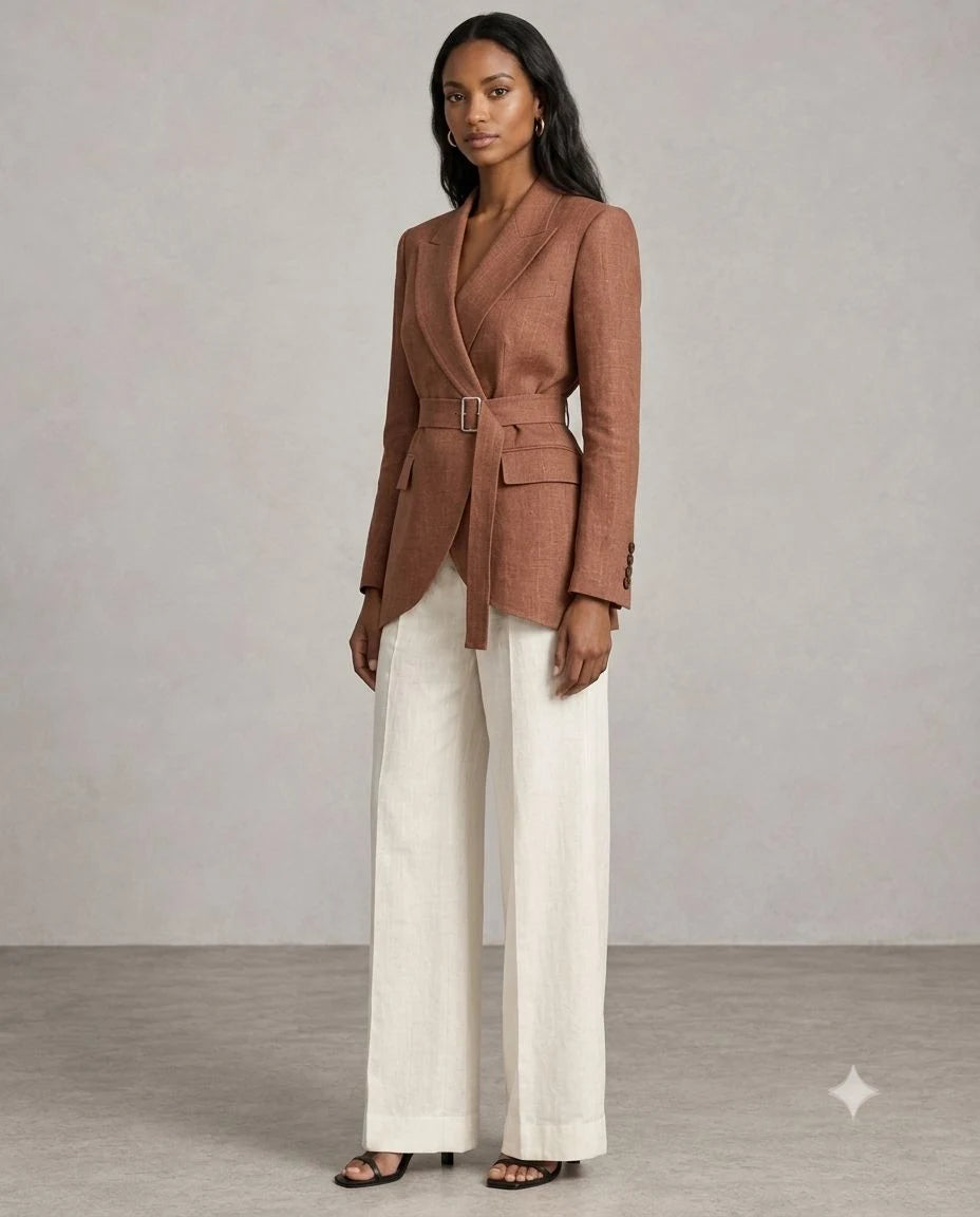 Hollowbrook Linen Belted Wrap Blazer