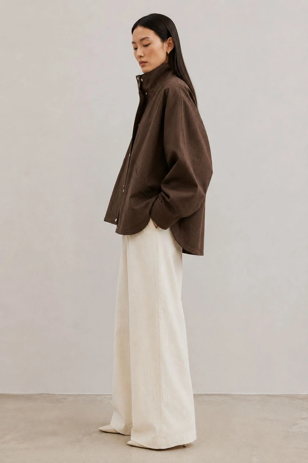 Ironwood Linen Oversized Stand-Collar Jacket