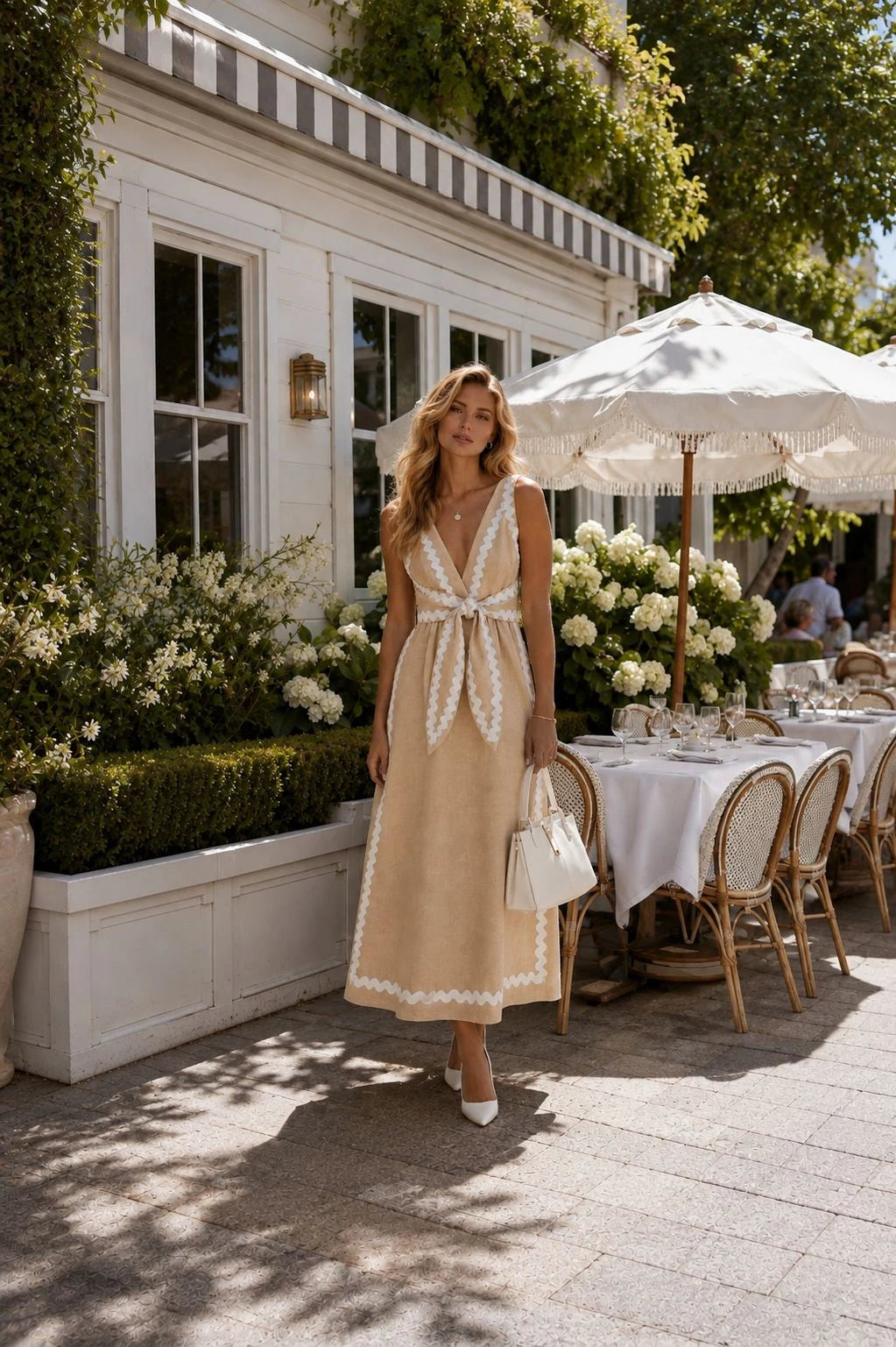 Arno Linen Ric Rac Tie-Front Maxi Dress