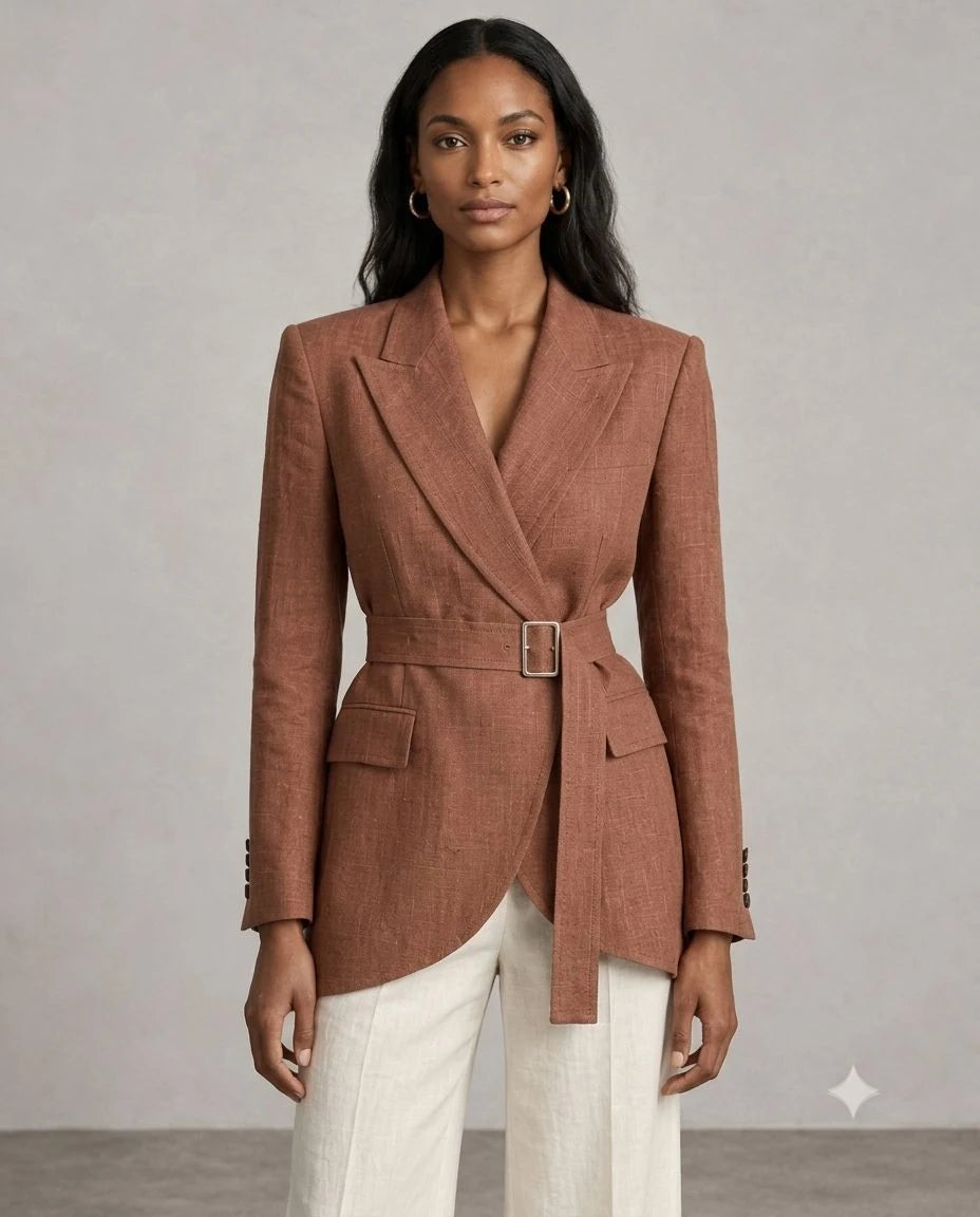 Hollowbrook Linen Belted Wrap Blazer