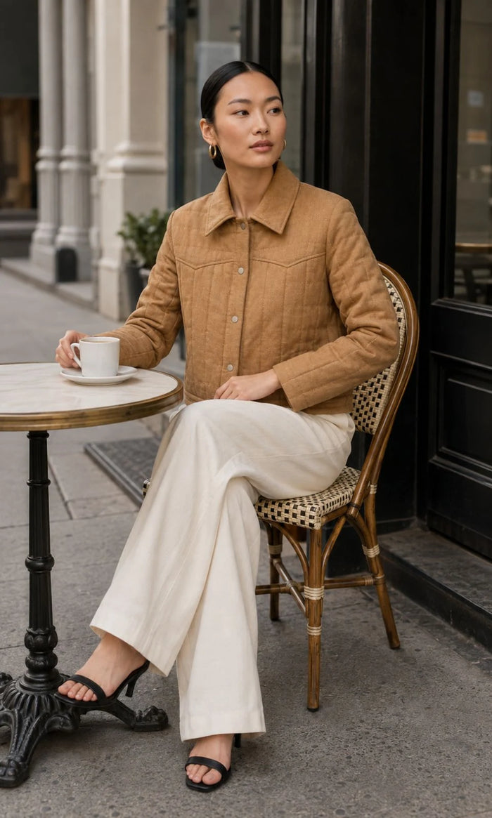 Cedarwood Linen Quilted Trucker Jacket lifestyle